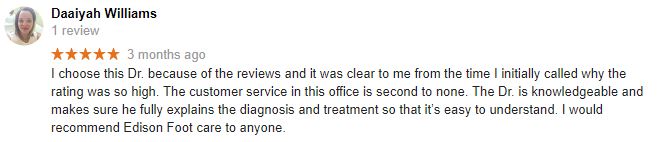 Podiatry Edison NJ Daaiyah Testimonial